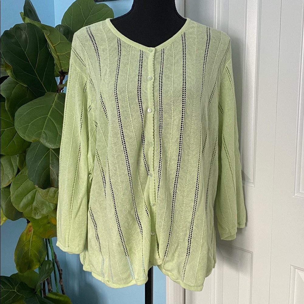 J.Jill 2X Light Green Linen and Cotton Cardigan Adorable Sweater With Buttons